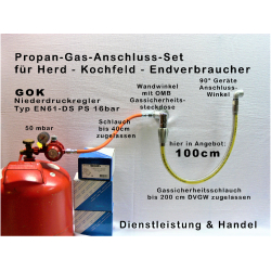 Niederdruckregler GOK EN61-DS Propan-Gas-Anschluss-SET 100 cm Gassteckdose OMB
