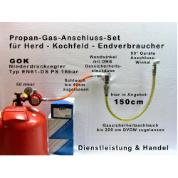 Gas Niederdruckregler GOK EN61-DS Propan-Gas-Anschluss-SET 1,5 m Gassteckdose OMB